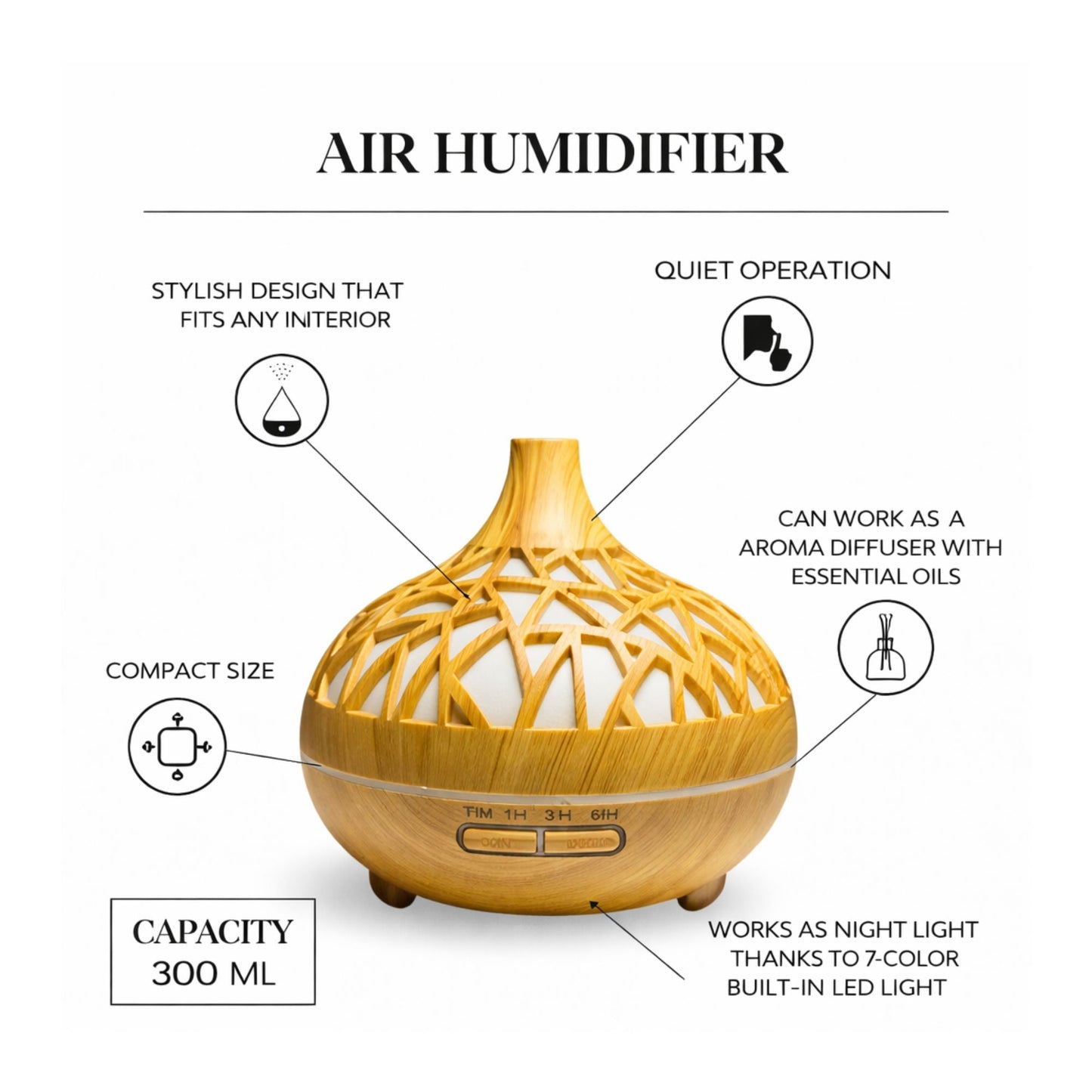 Wooden Lattice Ultrasonic Aroma Diffuser